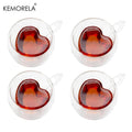 Heart Shaped Double Wall Glass Mugs Set of 4 – 240ml | KEMORELA