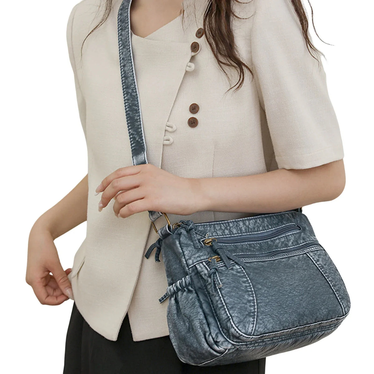 Women's Canvas Crossbody Bucket Bag – Casual Shoulder Bag