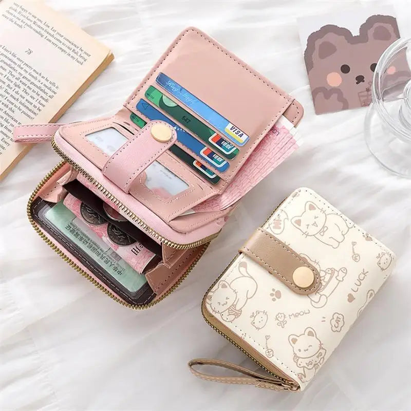 Cute Cat PU Leather Coin Purse & Folding Wallet for Women