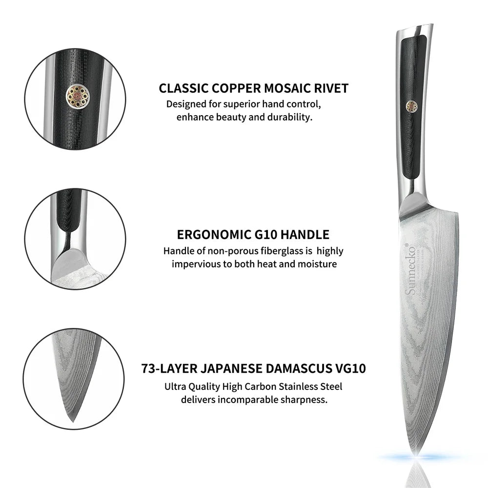 Sunnecko Damascus Steel Chef's Knife Set – VG-10 Japanese Knives