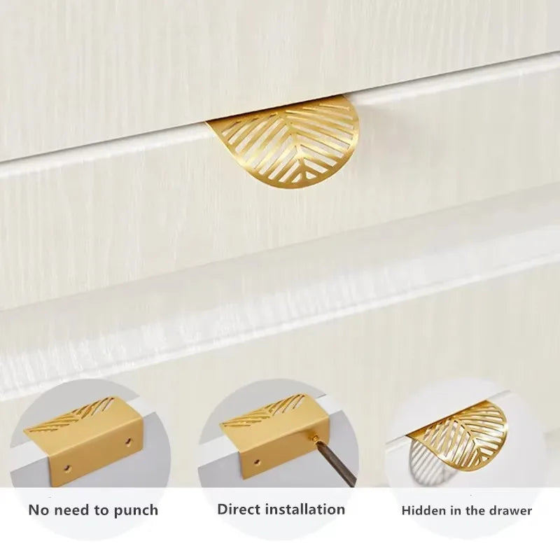 Leaf-shaped Modern Furniture Drawer Brass Handles Wardrobe Knob Door