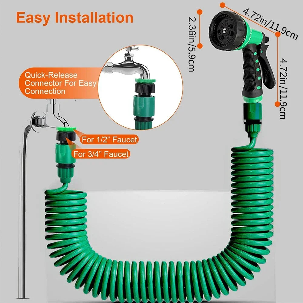 Garden Hose with 8-Pattern Nozzle Sprinkler – Spring Coil