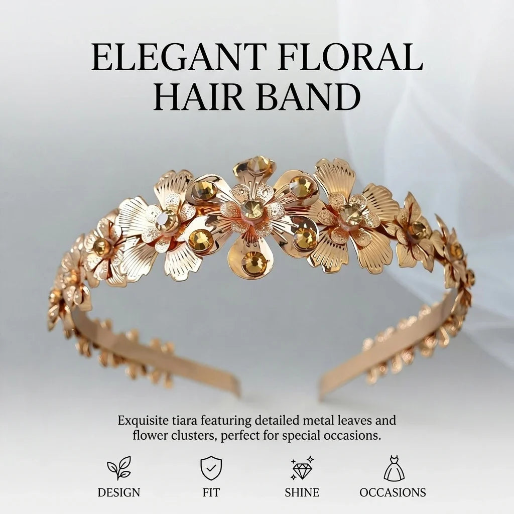 Bridal Floral Metal Leaf Headband | Elegant Wedding Hair Piece