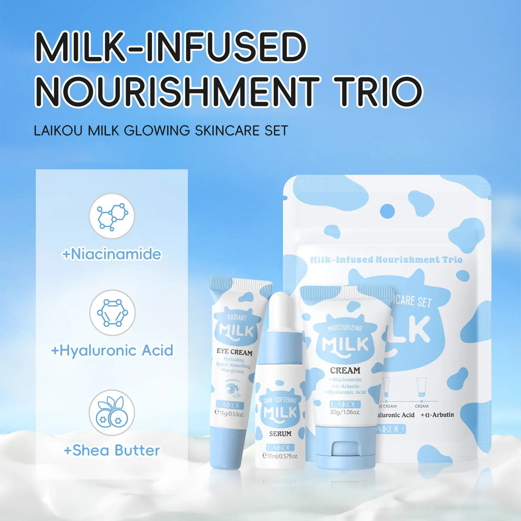 LAIKOU Milk Skincare Set – Niacinamide, Hyaluronic Acid, 3pcs