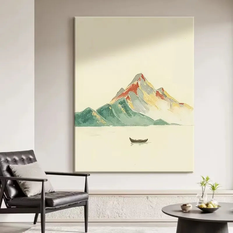 Abstract Gold Mountains Hand-Painted Oil Painting on Canvas