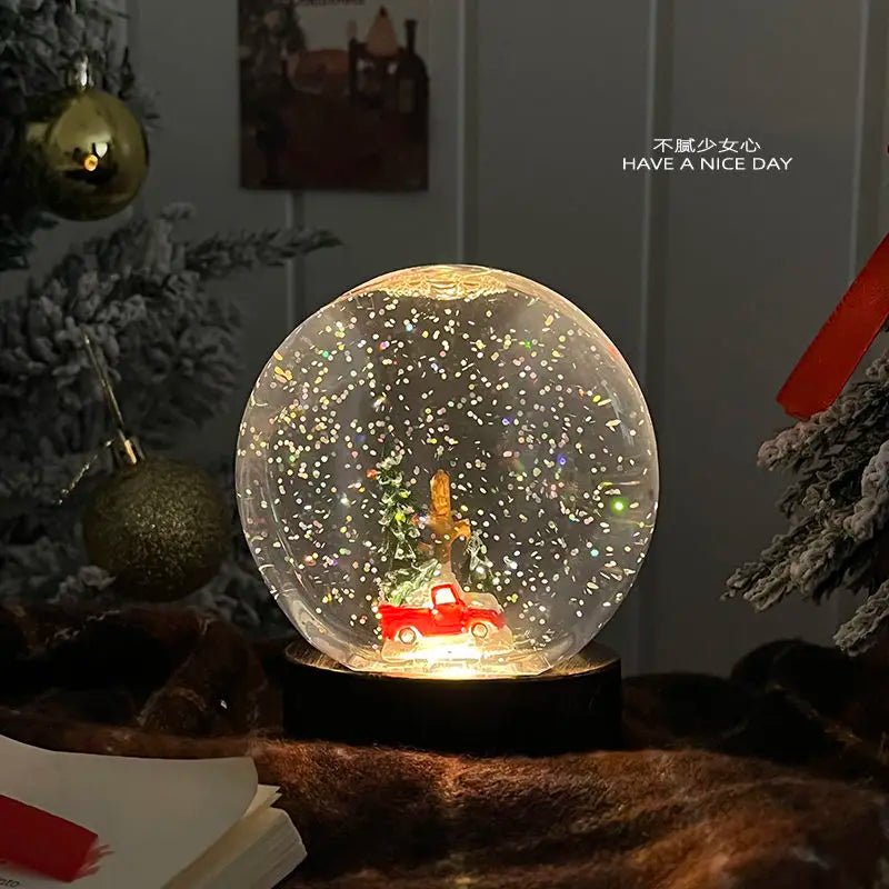 Christmas Crystal Ball Old Man Snowman Small Night Light Snowfall
