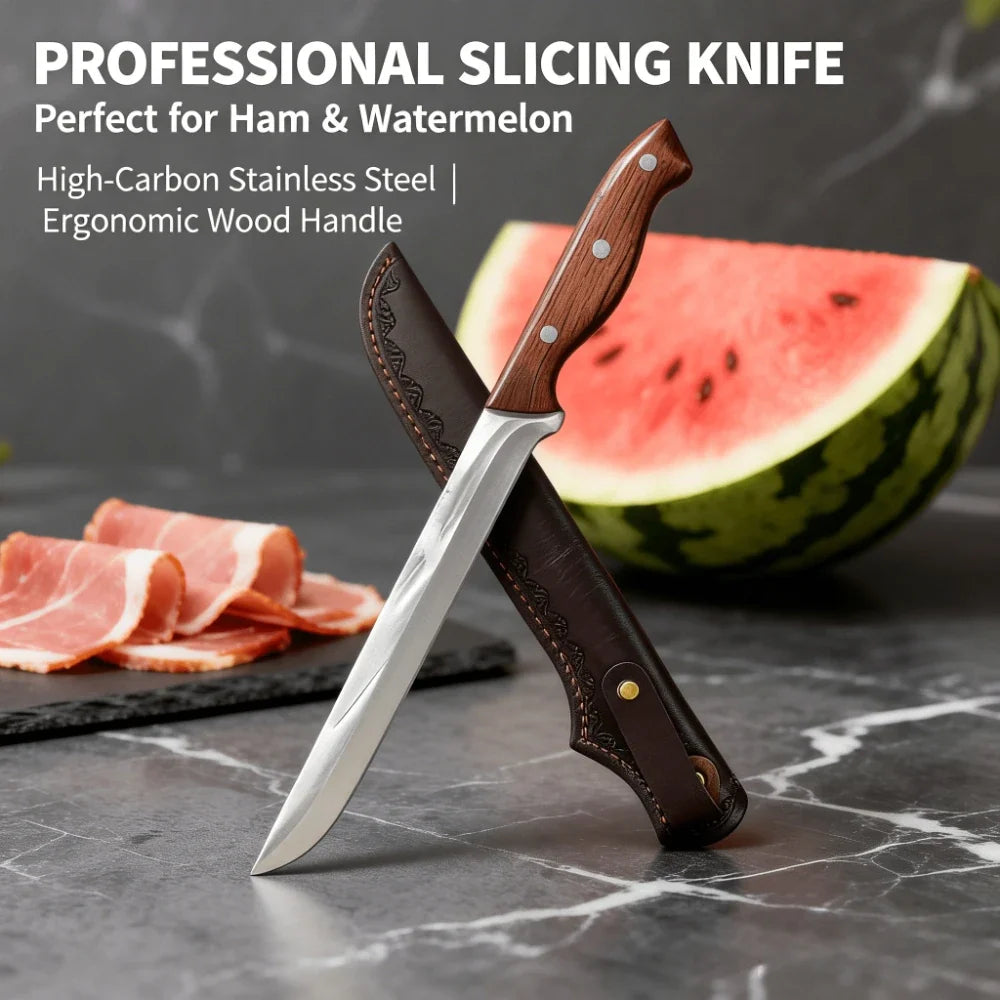 PLYS Hand Forged Ham & Watermelon Knife – Wood Handle