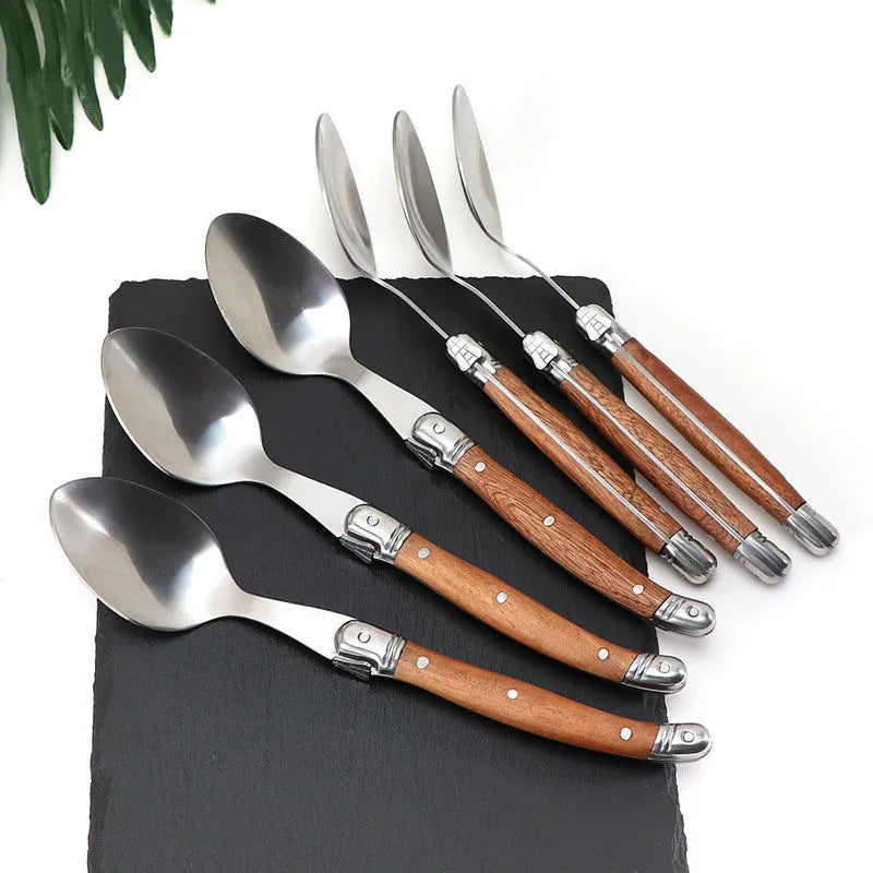 6-Piece Laguiole-Style Cutlery Set – Wood Handle Forks & Spoons