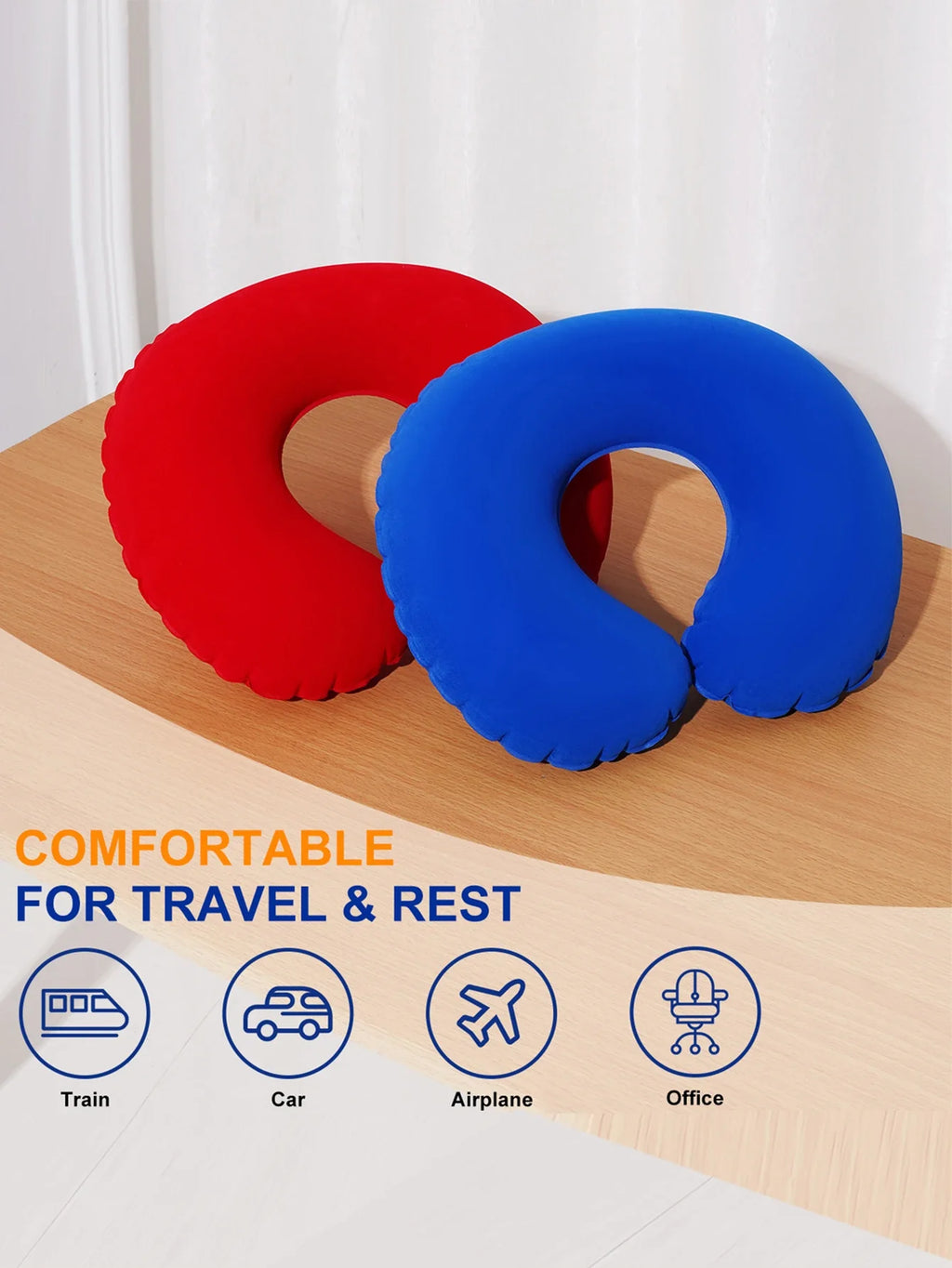 Inflatable U-Shaped Travel Neck Pillow – 2-Pack Foldable