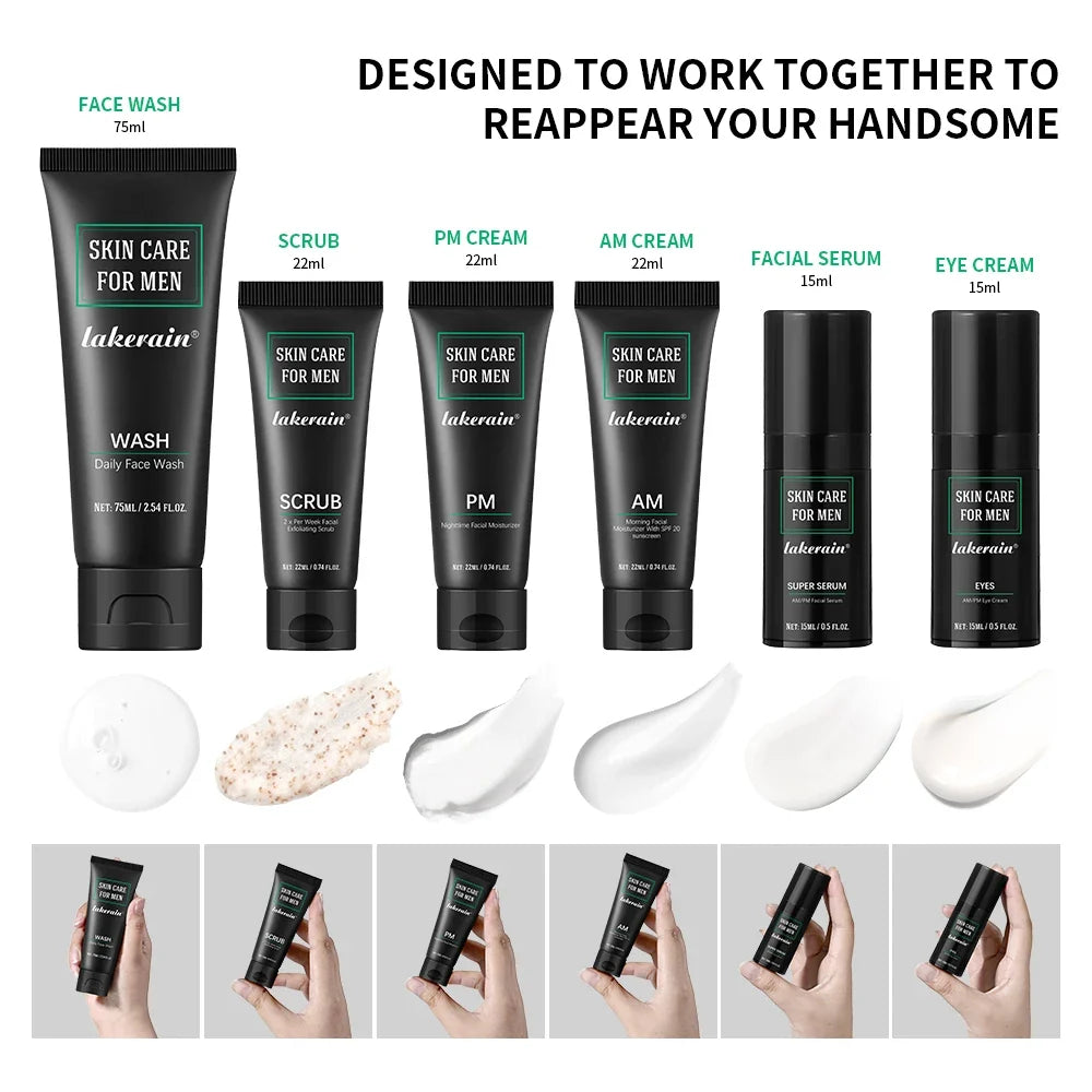 Lakerain Men's 6-Piece Skincare Set – SPF, Serum & Eye Cream