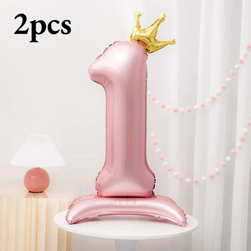 40-Inch Foil Number Balloon – Pink Crown Princess Party Decor