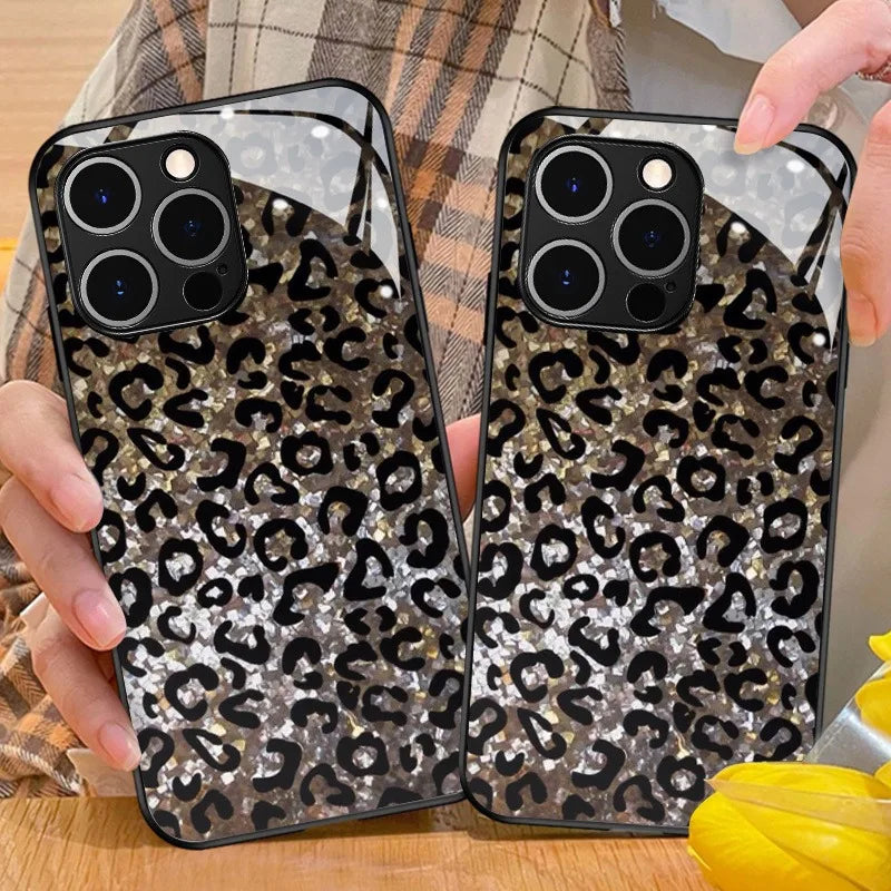 Leopard Print Glass iPhone Case | 11 12 13 14 15 16 17 Pro