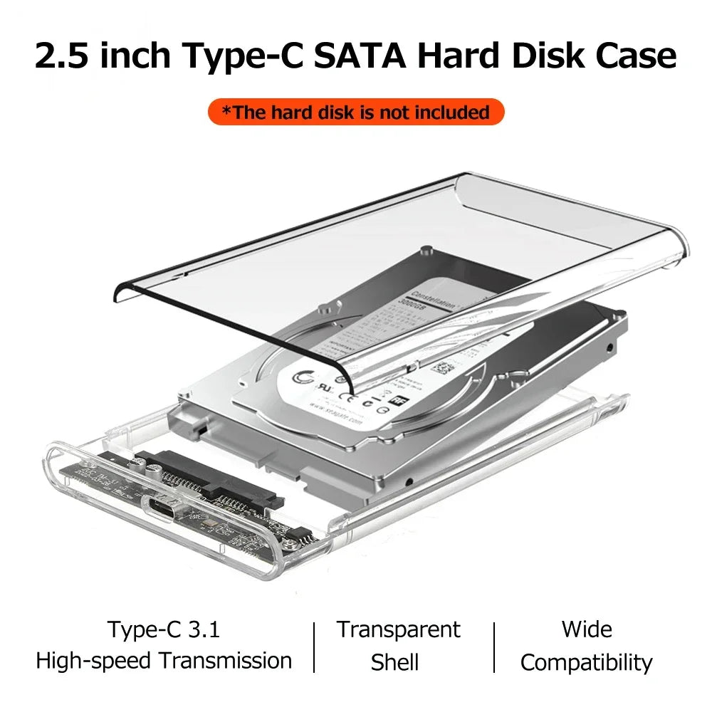 Transparent HDD Case Enclosure SATA USB 3 0 Type-c 1 UASP Clear Hard