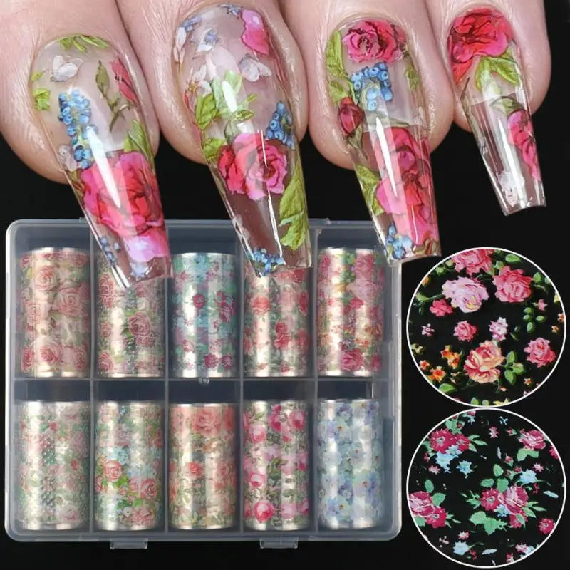 10 Rolls Floral Butterfly Nail Foil Transfer Stickers – DIY Art