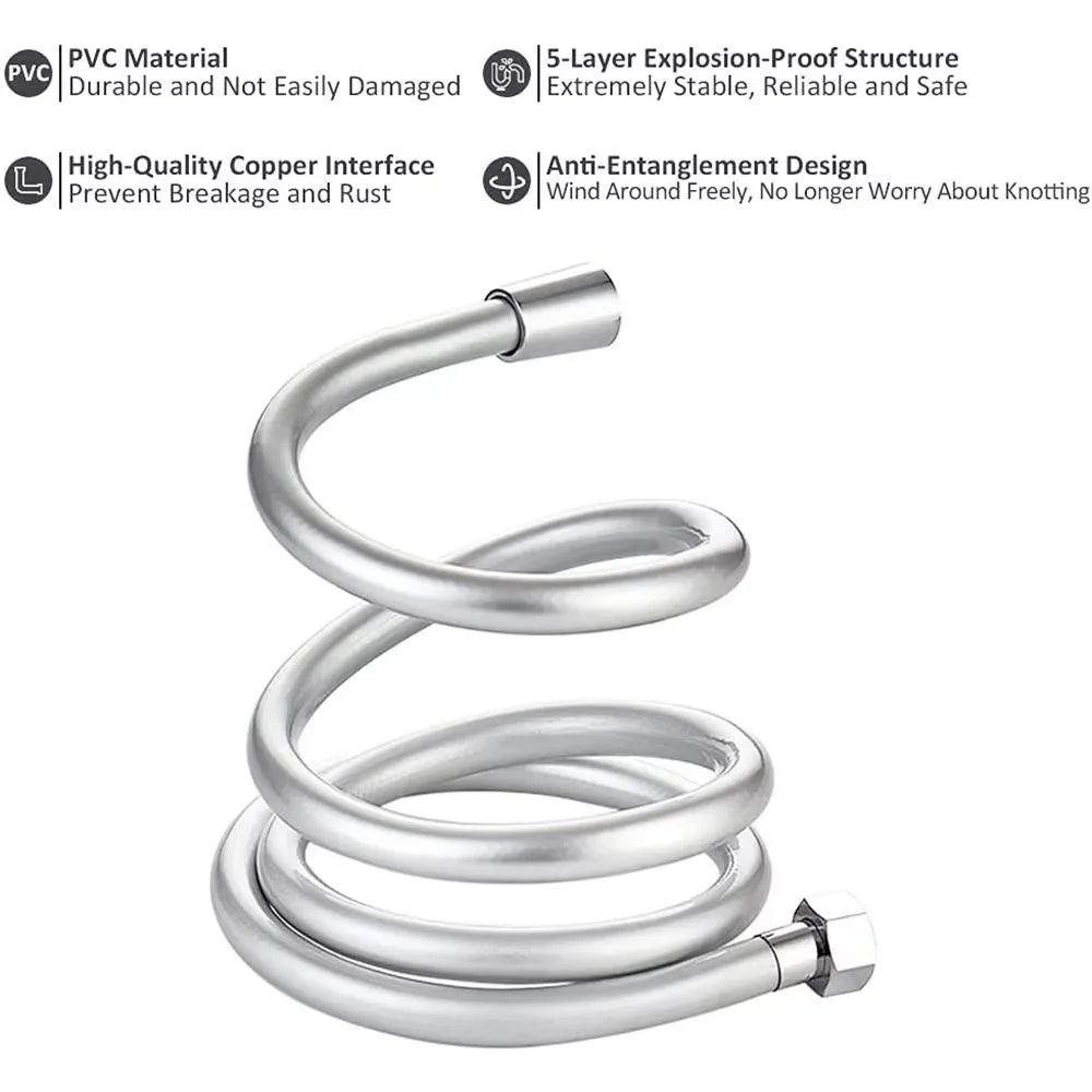 Flexible PVC Shower Hose 1.5/2/3M | Anti-Kink Extension Hose