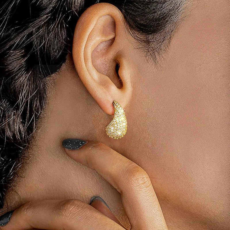 Huitan Waterdrop CZ Drop Earrings | Silver & Gold Women's Fashion