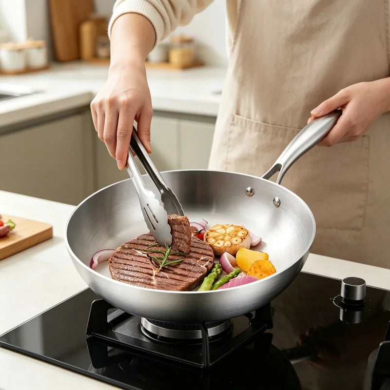 316 Stainless Steel Tri-Ply Honeycomb Wok Pan 28cm Skillet