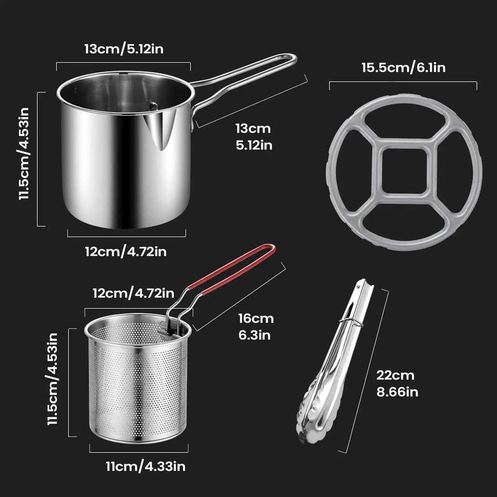 Stainless Steel Deep Fry Pot with Basket & Lid | Space-Saving