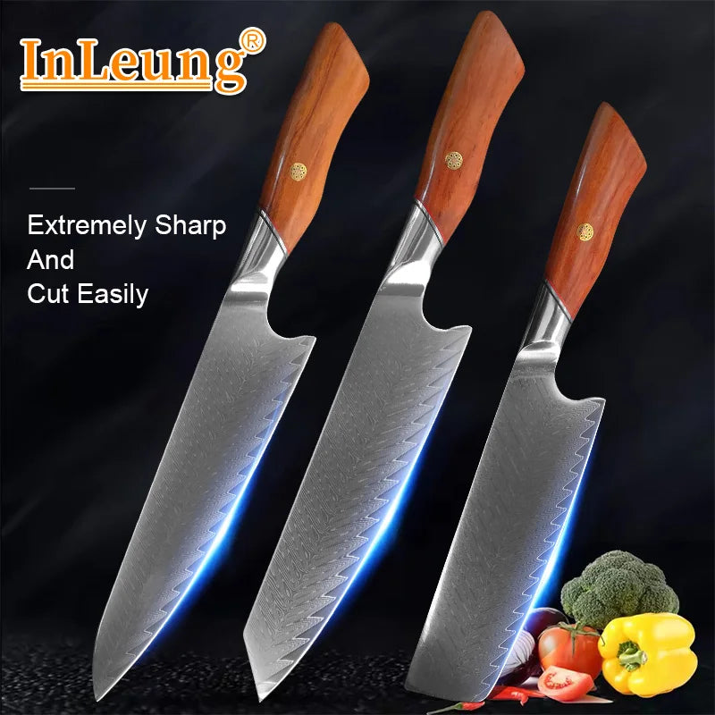 Damascus Steel Chef Knife – Sharp Wood Handle Kitchen Knife