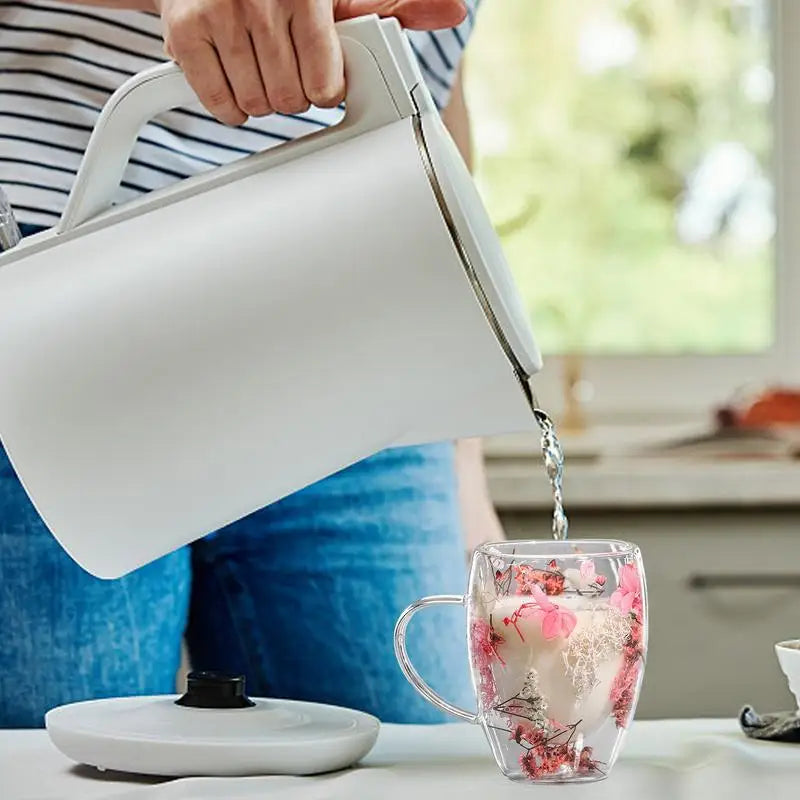 Double Wall Glass Cup Dried Flowers Anti-scalding Mug Coffee Milk