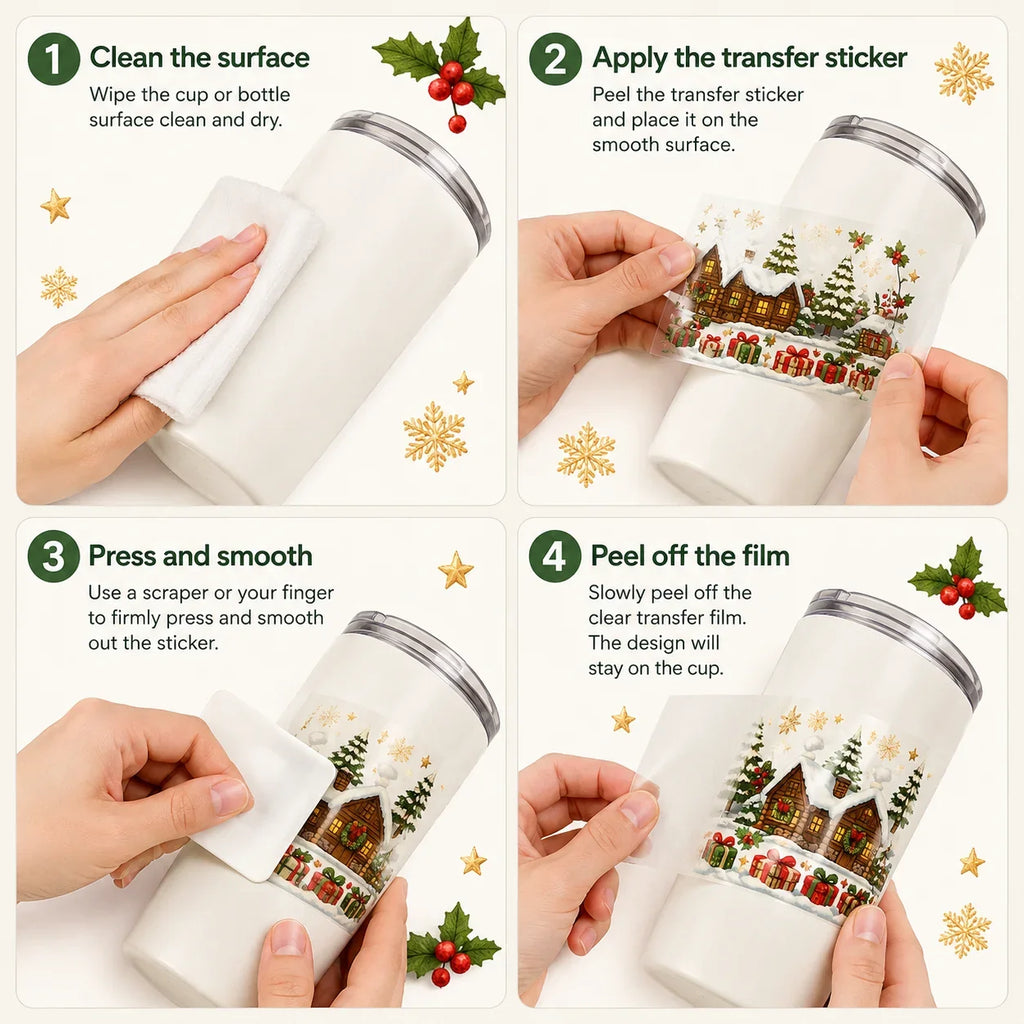 Christmas UV DTF Transfer Sticker | Snowy Cabin Cup Wrap Decal