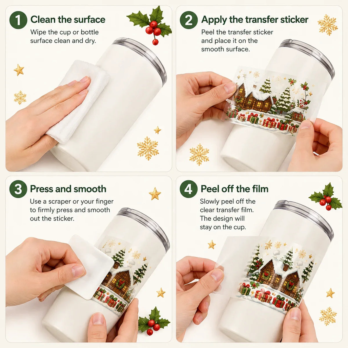 Christmas UV DTF Transfer Sticker | Snowy Cabin Cup Wrap Decal