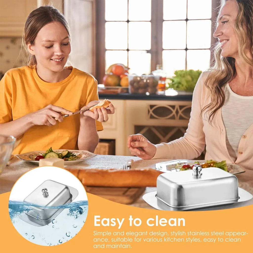 Stainless Steel Butter Dish Lid Handle Cover Design Dessert Cheese