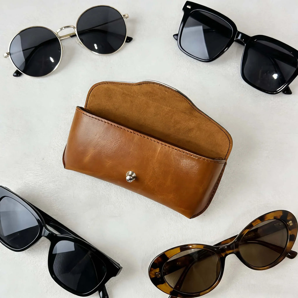 Faux Leather Eyewear Case Portable Snap Button Glasses Box Handmade