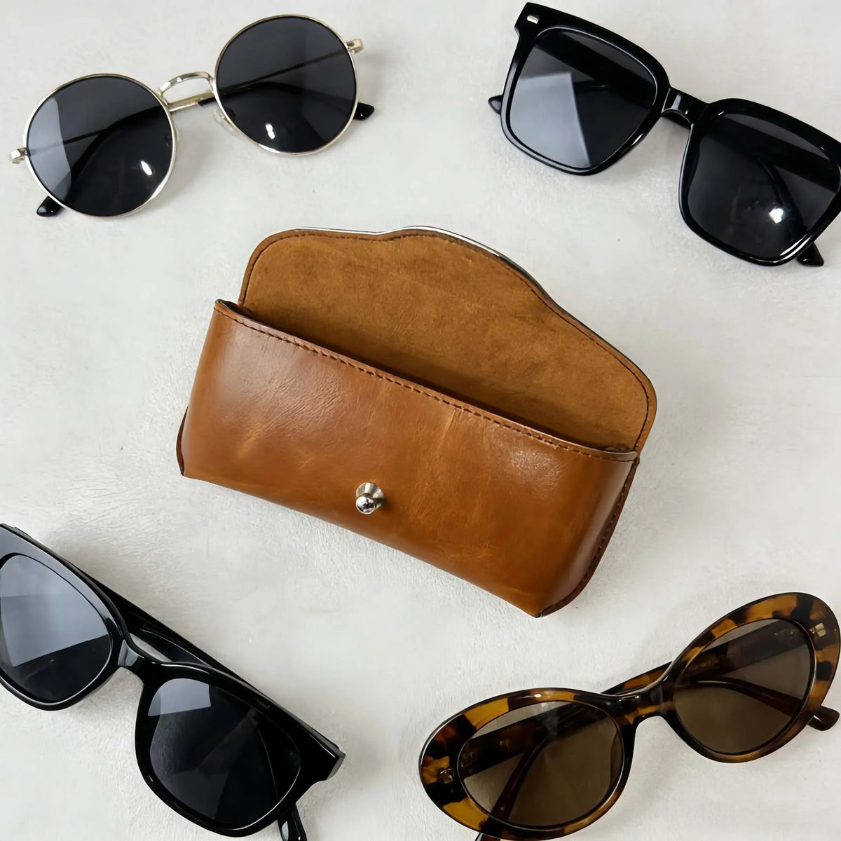 Faux Leather Eyewear Case Portable Snap Button Glasses Box Handmade