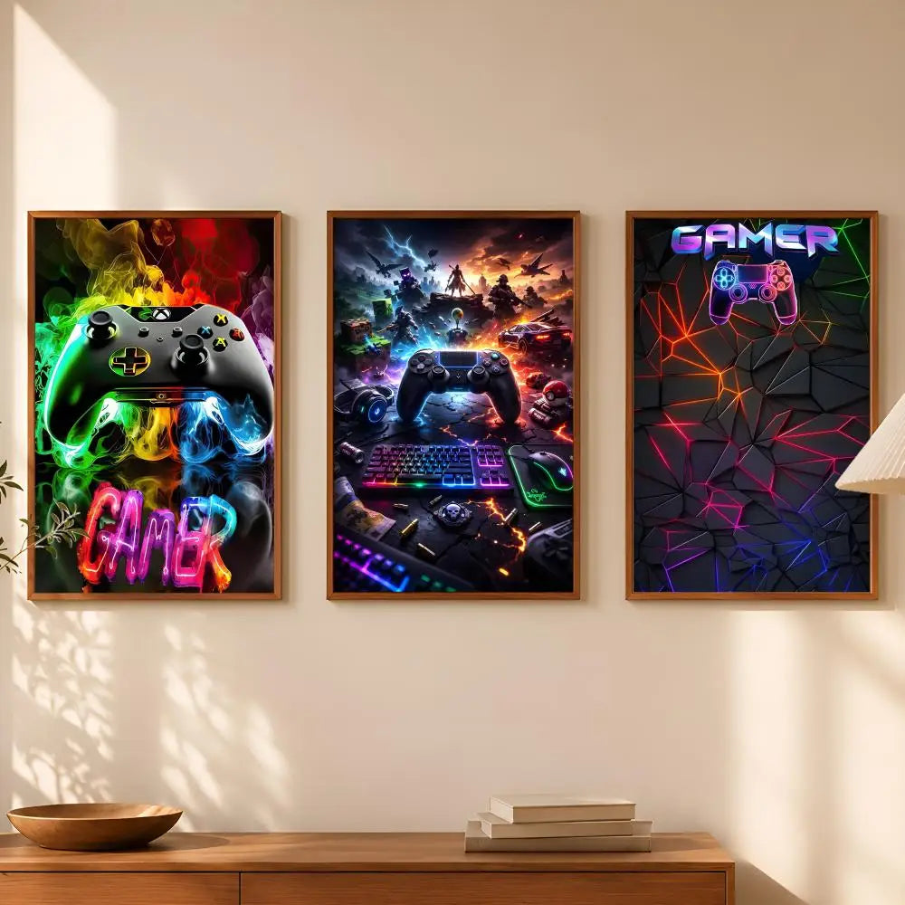 Neon Video Game Poster Self-Stick HD PVC Waterproof Wall Art