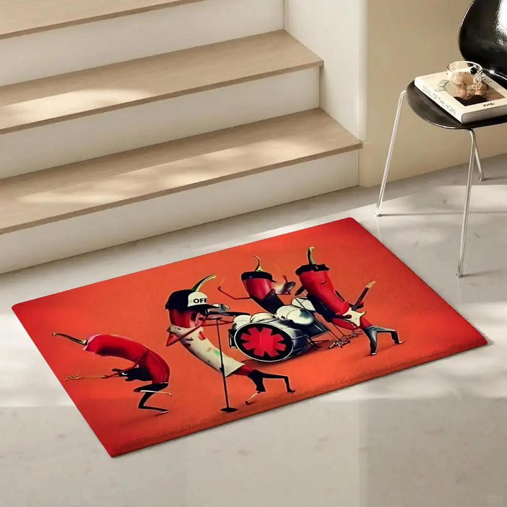 Rock Band Flannel Floor Mat – Soft Non-Slip Indoor Area Rug