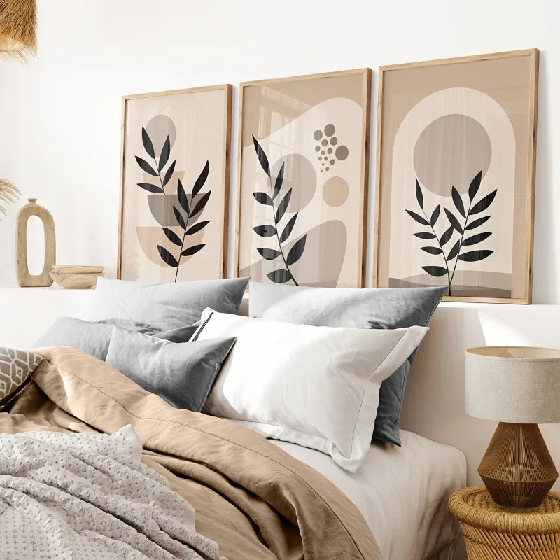 Boho Abstract Beige Wall Art Set of 3 | Minimalist Canvas Prints