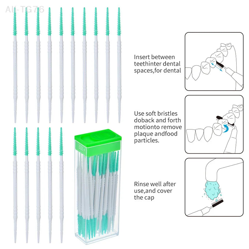 50-Pack Double-End Silicone Interdental Brushes & Toothpicks