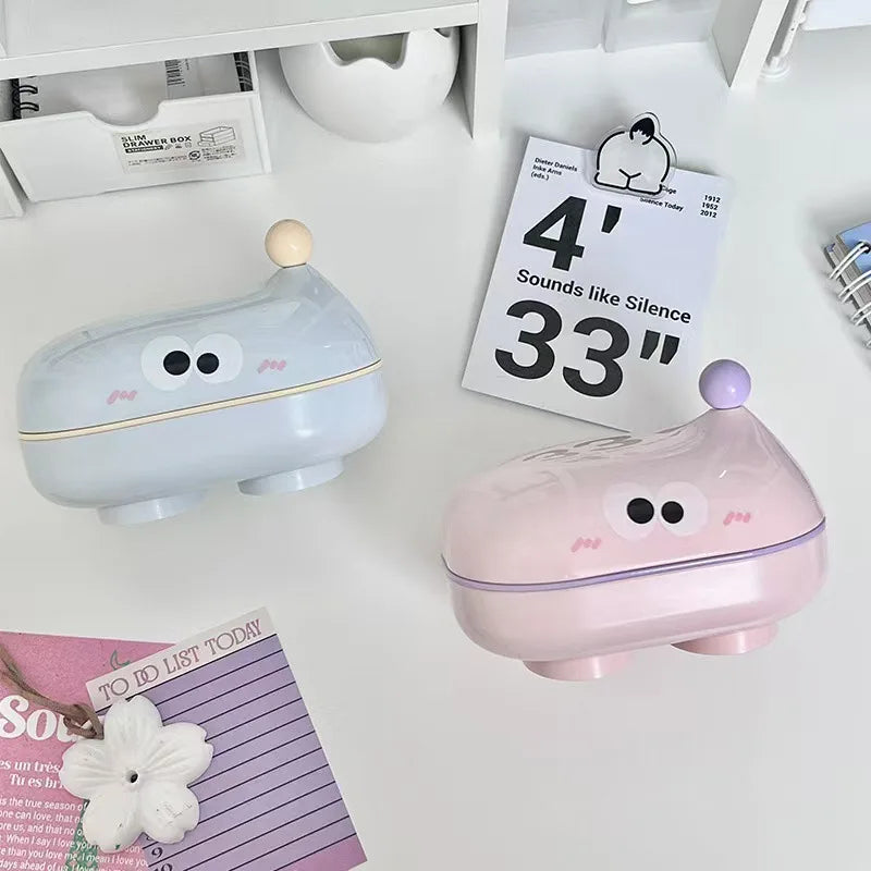 Flip-top Soap Box Big-eyed Cute Household Draining Holder Lid Cartoon