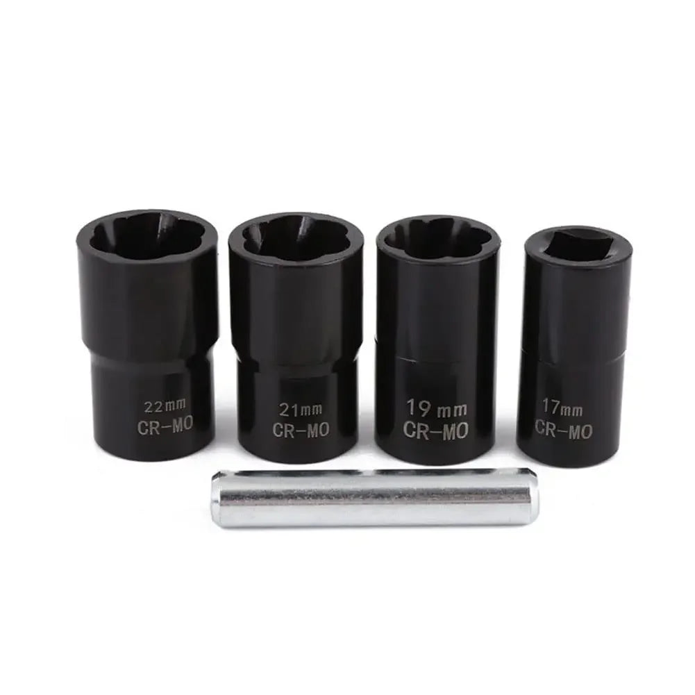 5-Pc Bolt Extractor Socket Set 1/2" Drive 17–22mm Lug Nut Remover