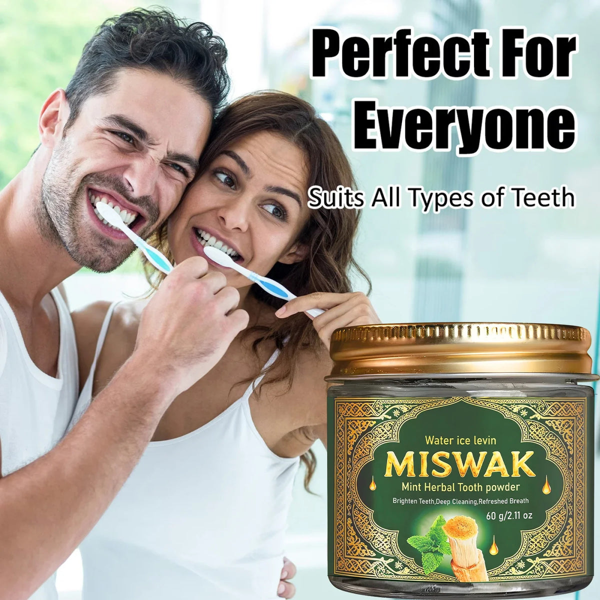 MISWAK Mint Herbal Tooth Powder – Charcoal & Hyaluronic Acid