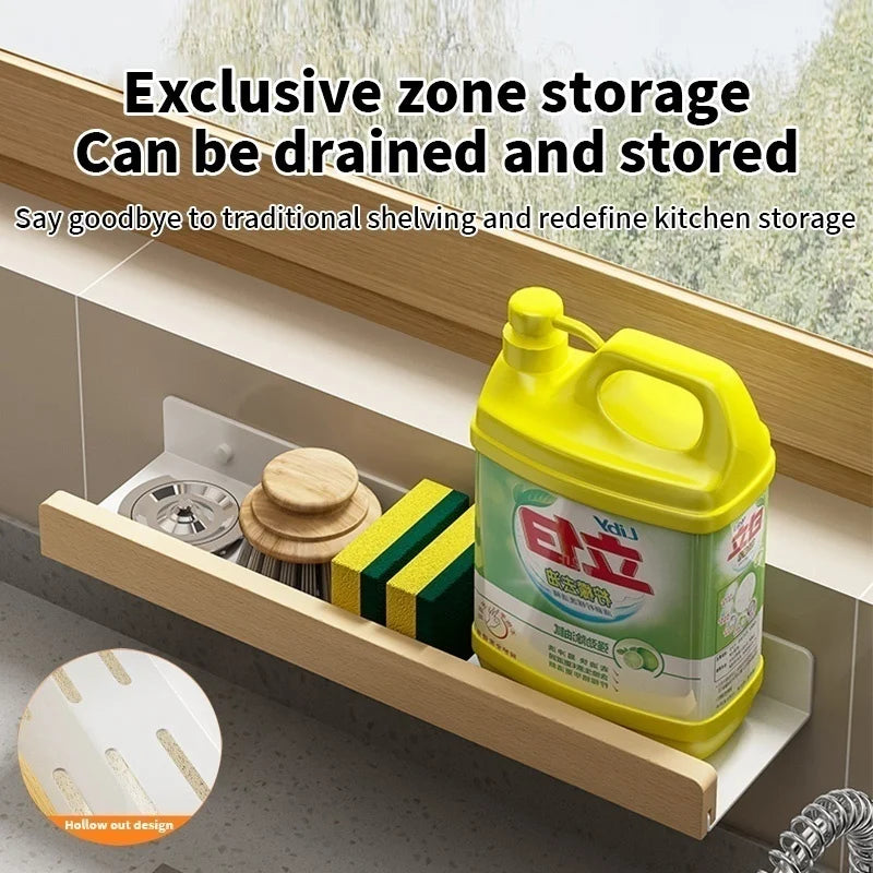 Wood & Aluminum Corner Shelf | Kitchen & Bathroom Wall Organizer
