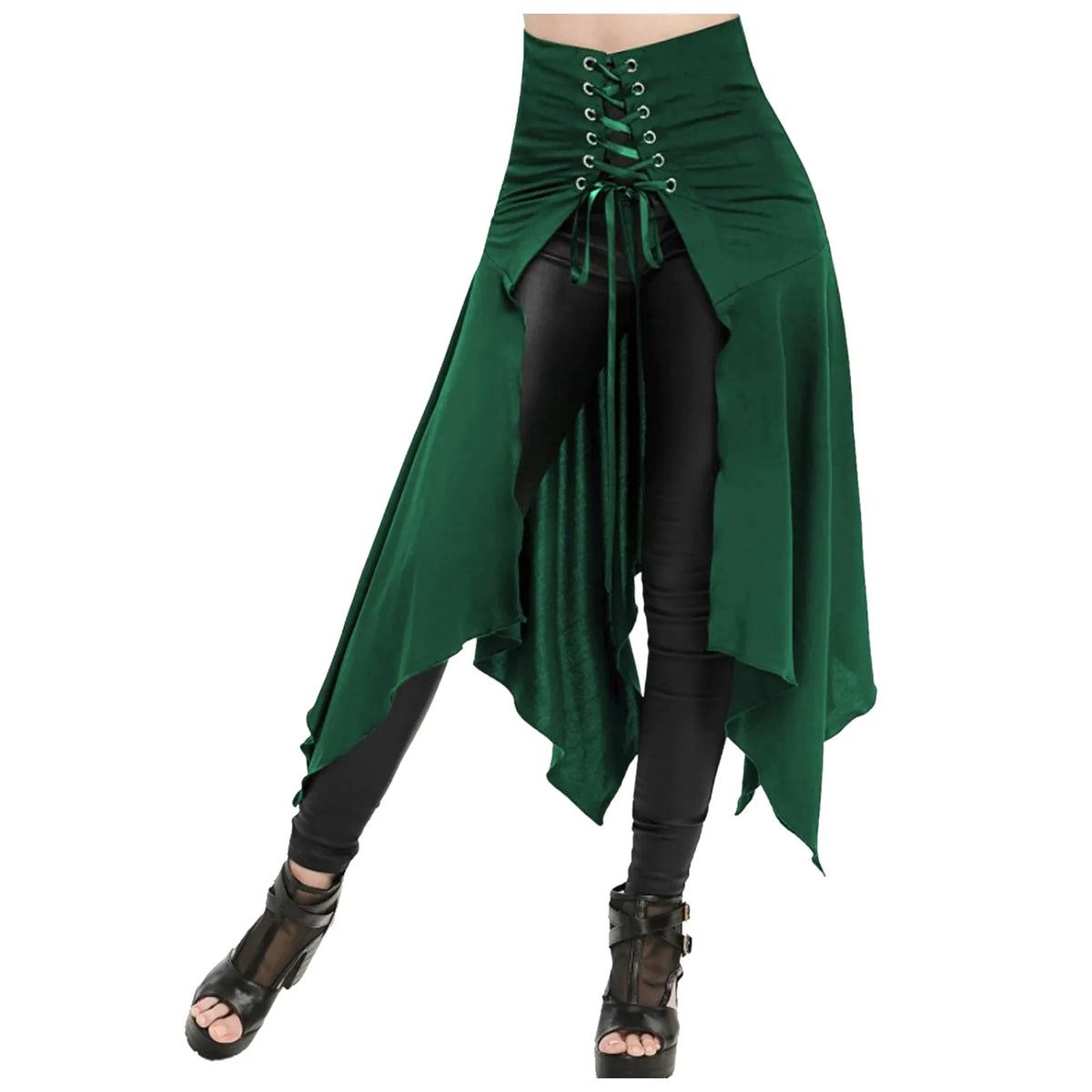 Gothic Black High Waist Steampunk Lace-Up Long Skirt for Women