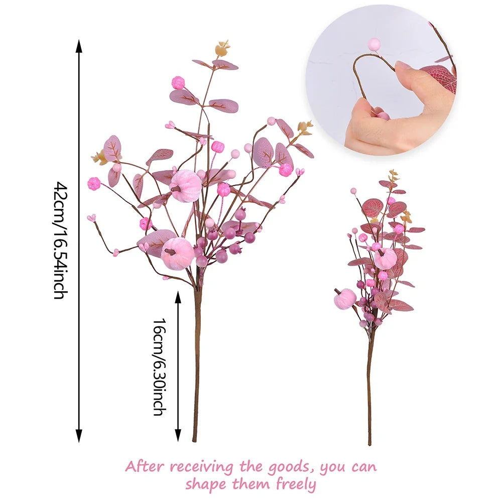 Artificial Pink Velvet Pumpkin Eucalyptus Leaf Pick Harvest