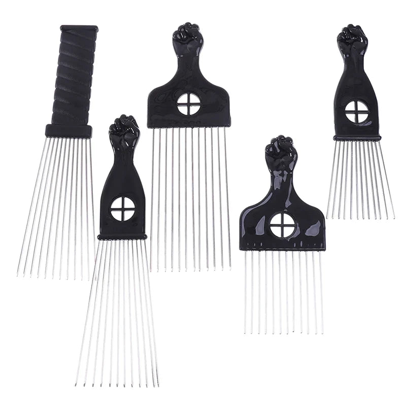 Black Fist Afro Metal Comb – Wide Tooth Natural Hair Pick