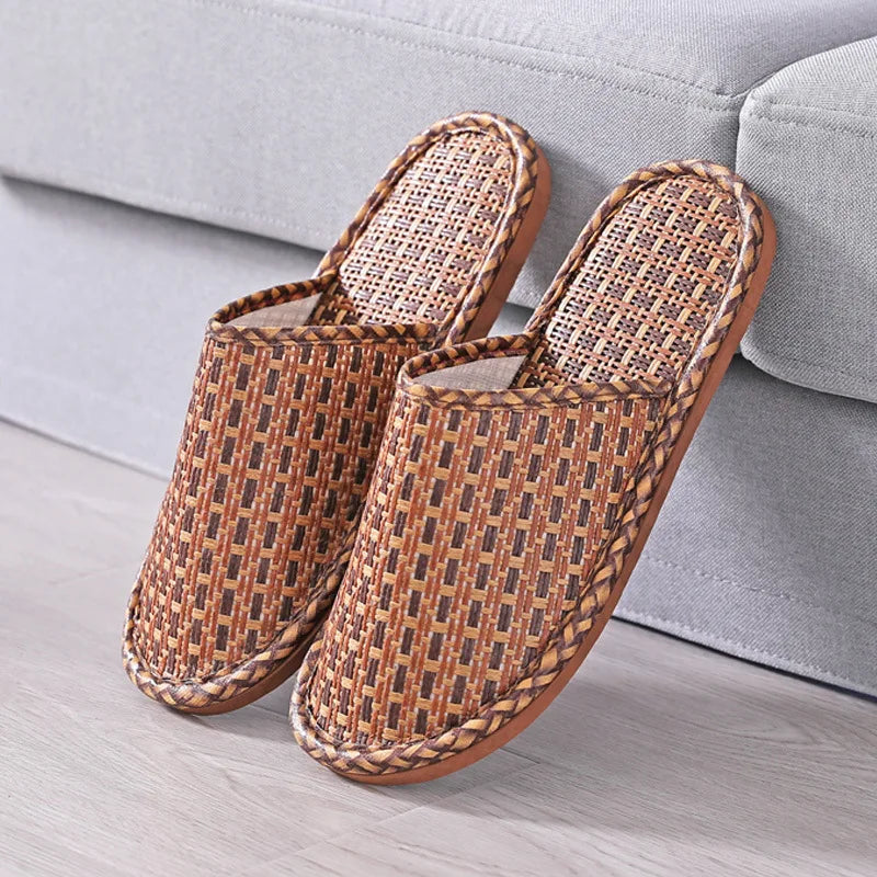 Bamboo Woven Rattan Slippers | Unisex Indoor Non-Slip Slides