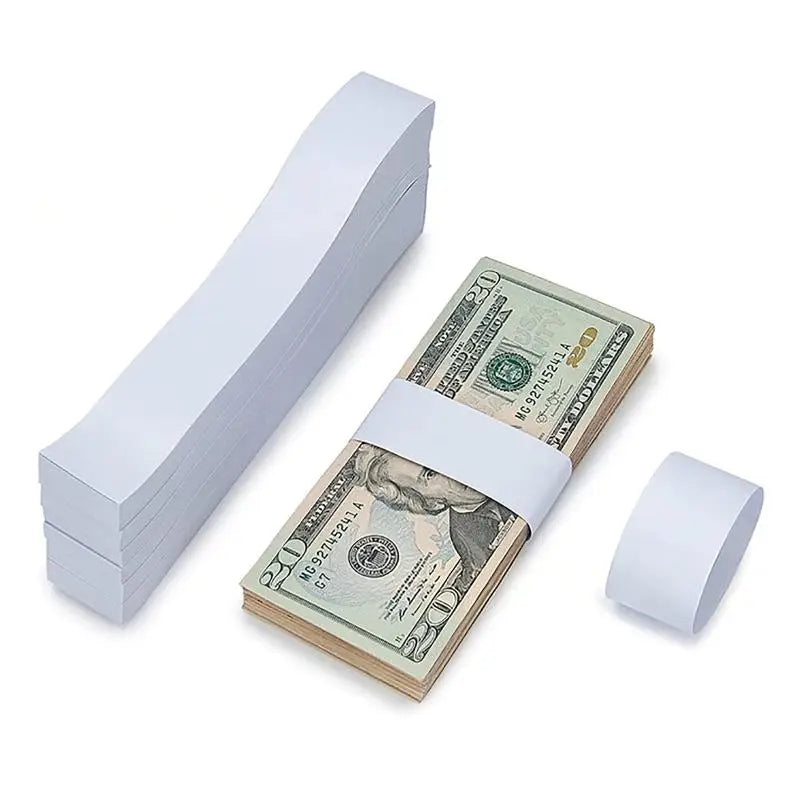 100 Self-Adhesive Cash Straps – White Money Band Wrappers