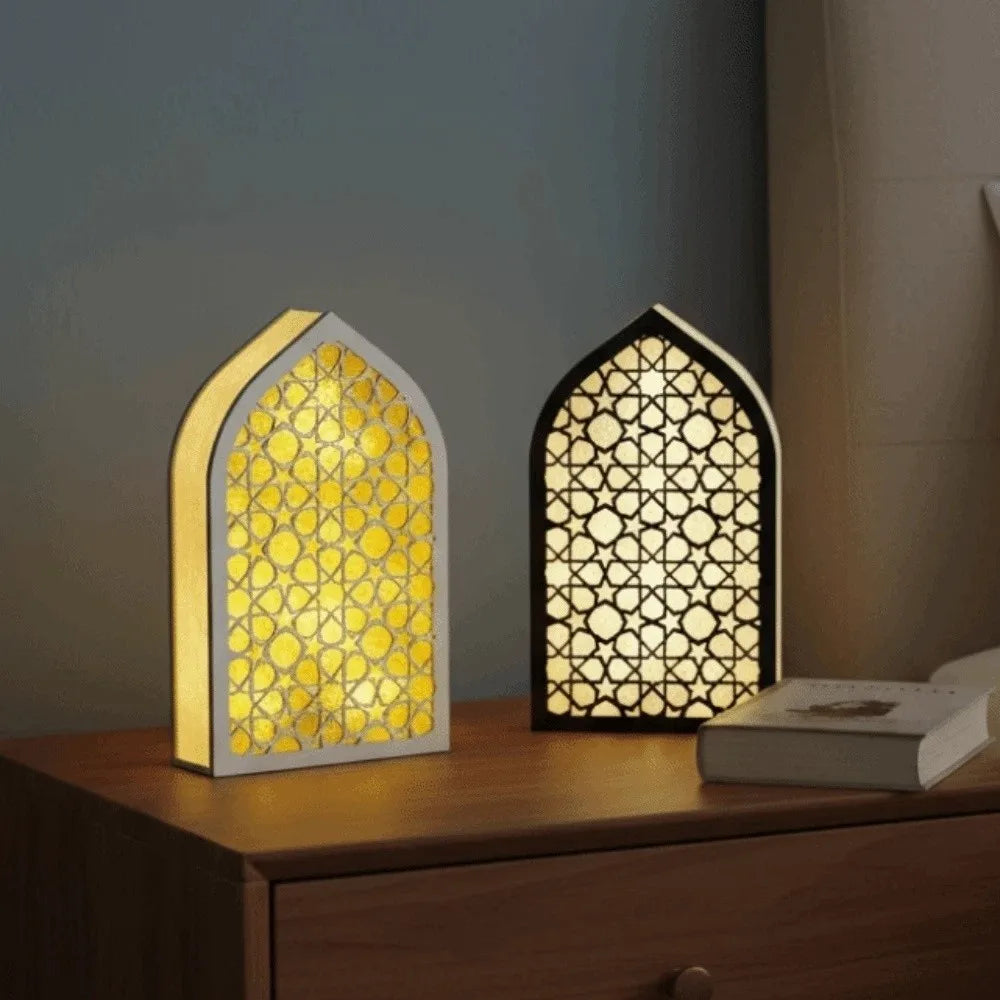 Eid LED House Night Light Ornament | Moon Carved Wooden Decor