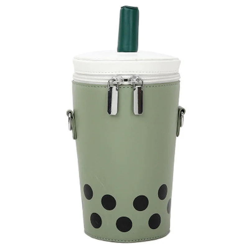 Cartoon Milk Tea PU Bucket Crossbody Bag for Women