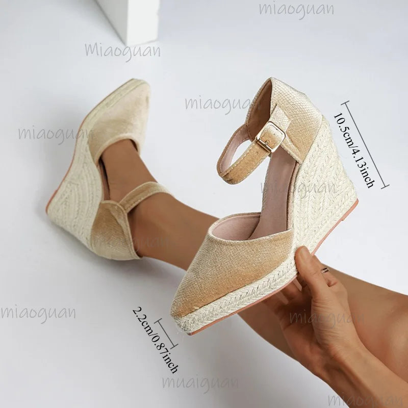 Women's Wedge Heel Roma Sandals – Retro Buckle Strap Pumps