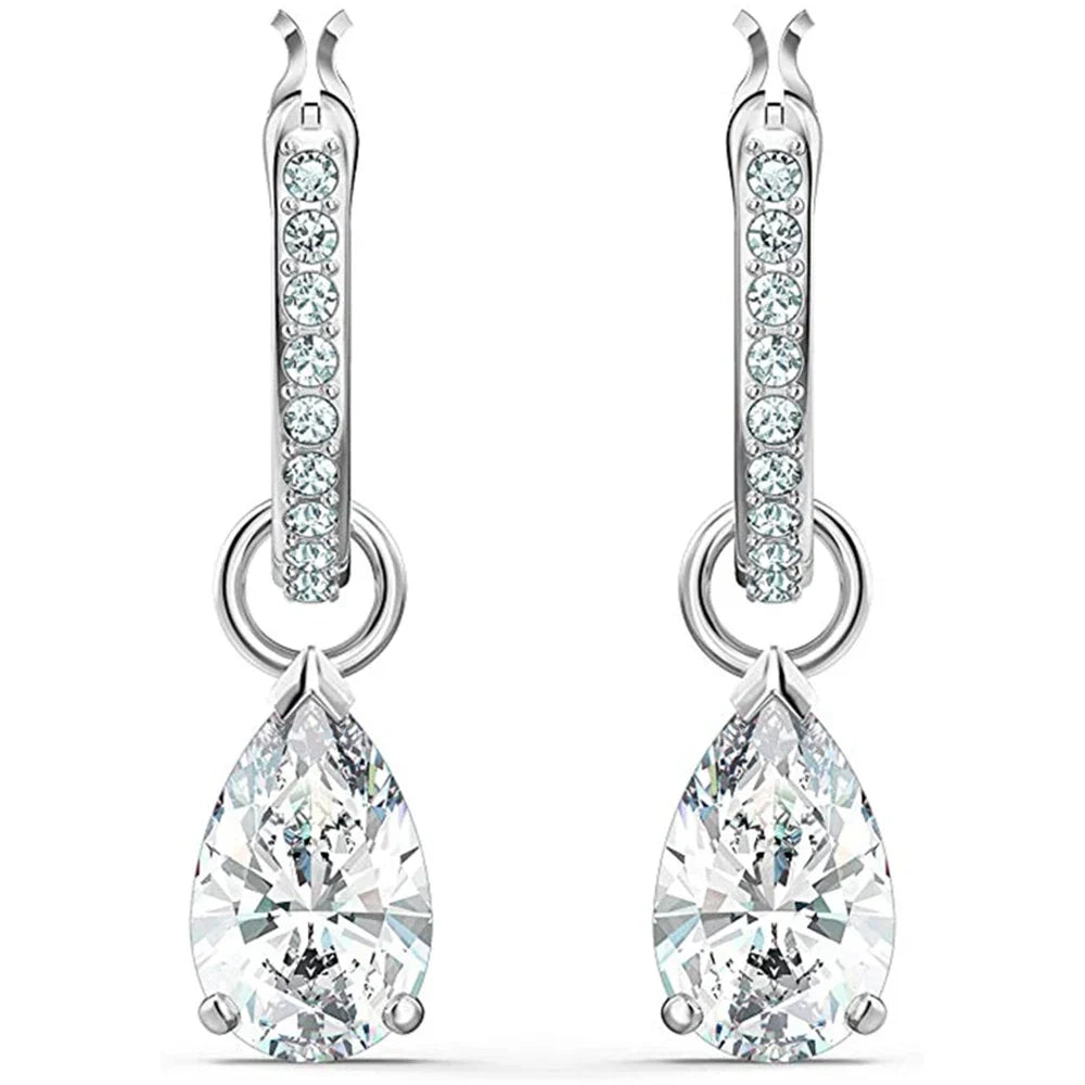 Huitan Water Drop CZ Dangle Earrings – Silver Bridal Jewelry