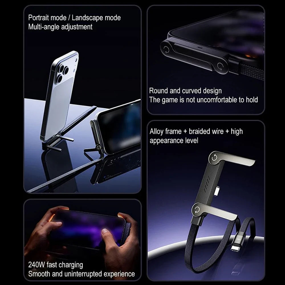 2-in-1 240W USB-C Fast Charging Cable & Foldable Phone Stand