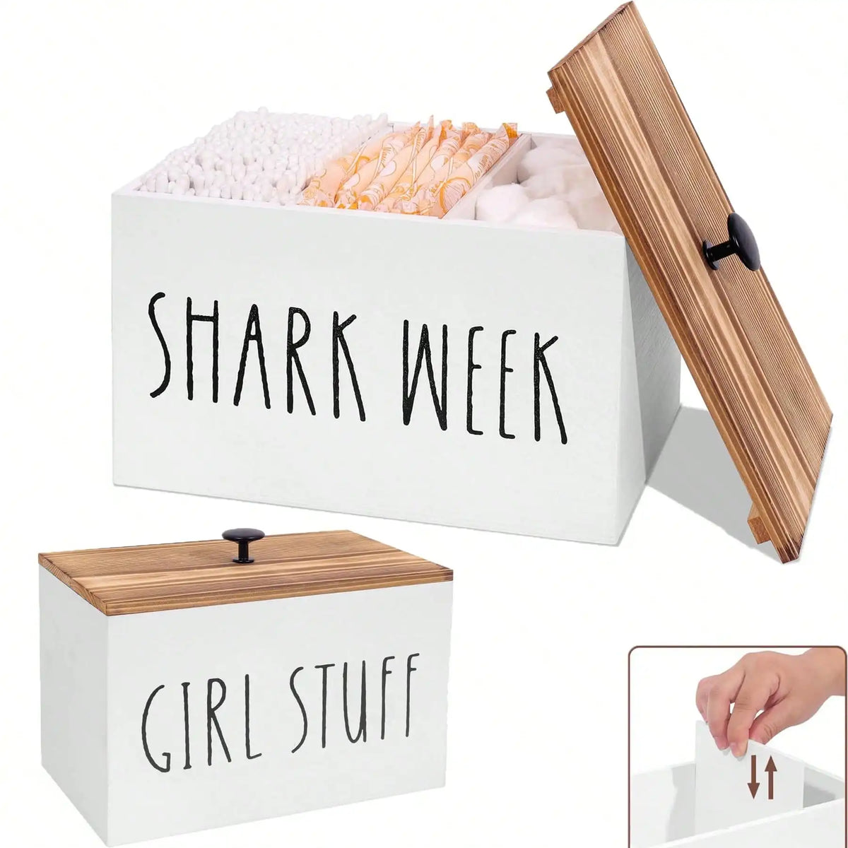Tampon Organizer Farmhouse Bathroom Container Country Wooden Cover