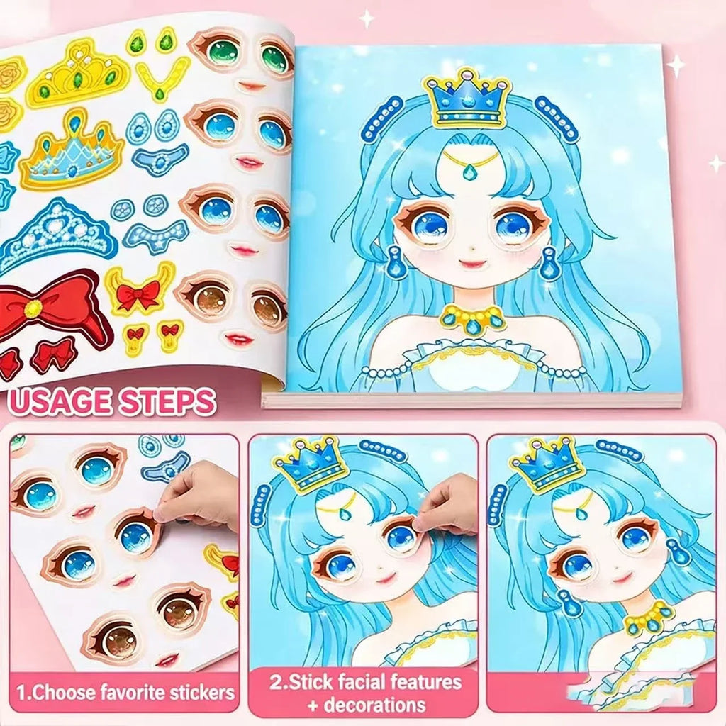 DIY Face Sticker Book Fashion Doll Design Dress-up Game Creative Fun