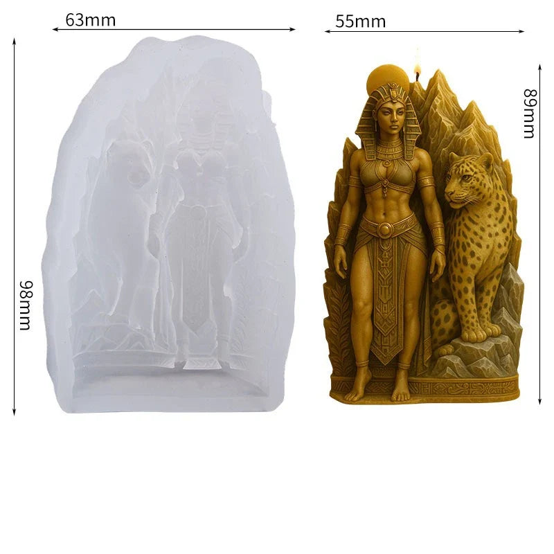 3D Egyptian Queen Leopard Silicone Mold Candle Soap Resin Craft Mould